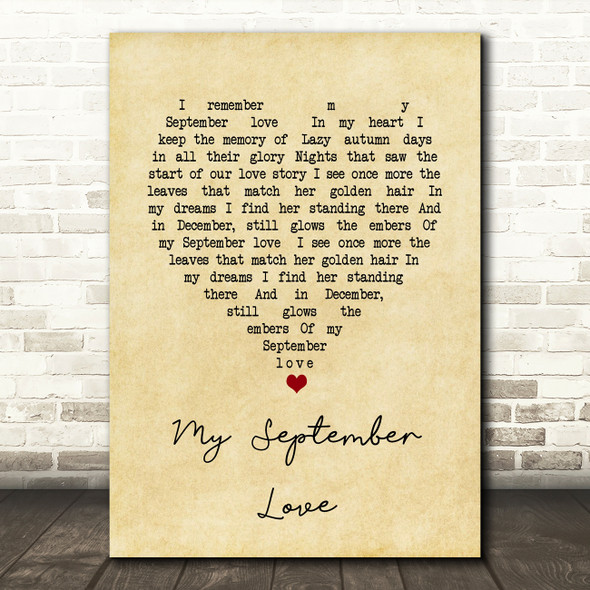 David Whitfield My September Love Vintage Heart Song Lyric Art Print