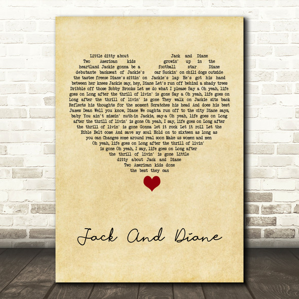 John Cougar Mellencamp Jack And Diane Vintage Heart Song Lyric Art Print