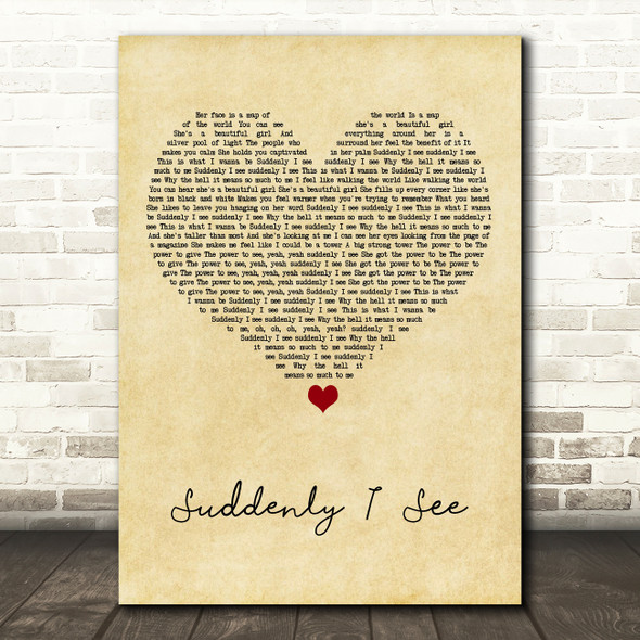 KT Tunstall Suddenly I See Vintage Heart Song Lyric Art Print