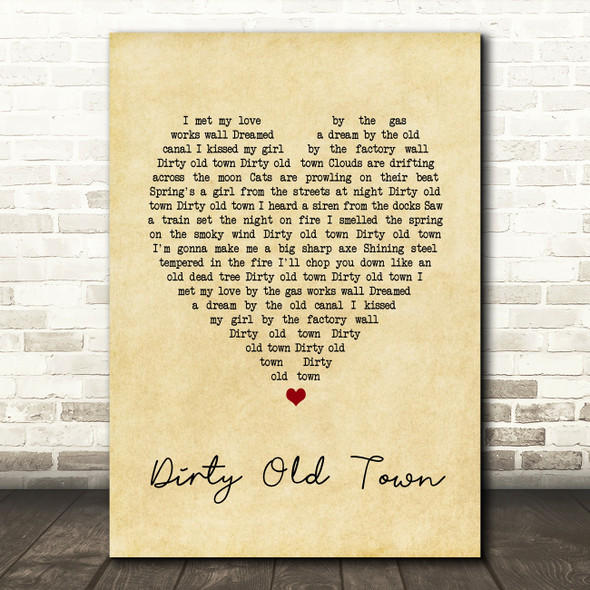 The Pogues Dirty Old Town Vintage Heart Song Lyric Art Print