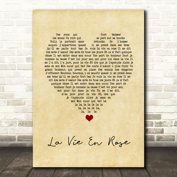 Édith Piaf La vie en rose Vintage Heart Song Lyric Art Print