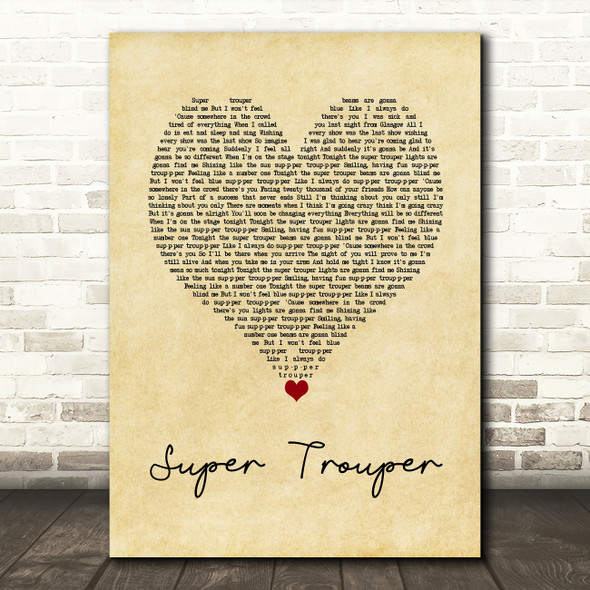 ABBA Super Trouper Vintage Heart Song Lyric Art Print