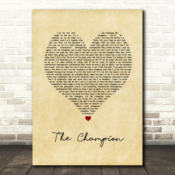 Carrie Underwood The Champion Vintage Heart Song Lyric Art Print