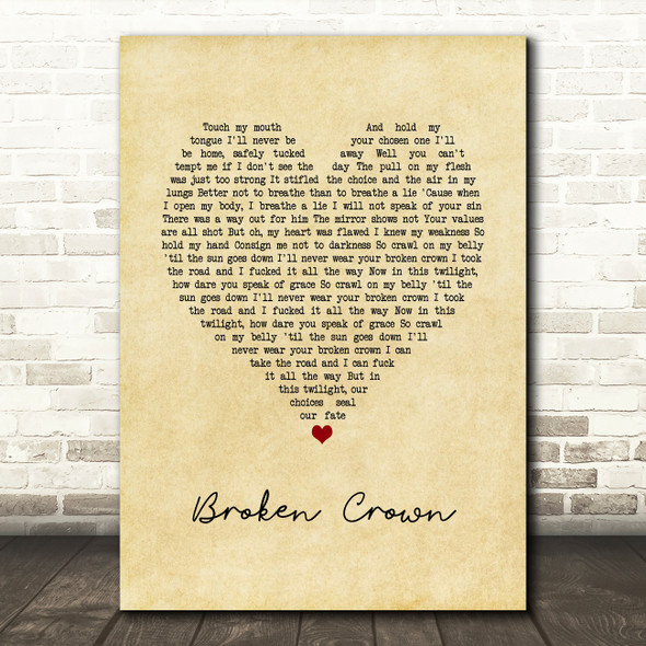 Mumford & Sons Broken Crown Vintage Heart Song Lyric Art Print