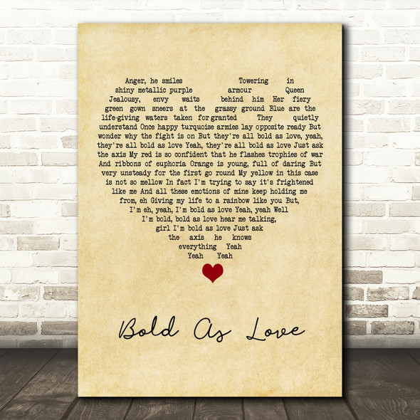 Jimi Hendrix Bold As Love Vintage Heart Song Lyric Art Print