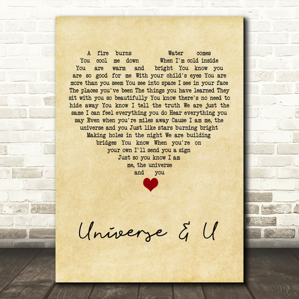 KT Tunstall Universe & U Vintage Heart Song Lyric Art Print