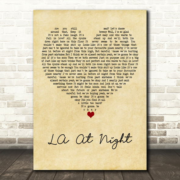 The Coronas LA At Night Vintage Heart Song Lyric Art Print