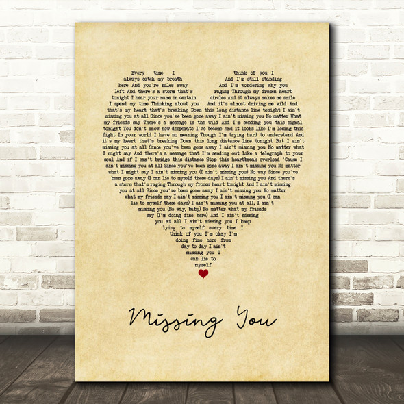 John Waite Missing You Vintage Heart Song Lyric Art Print