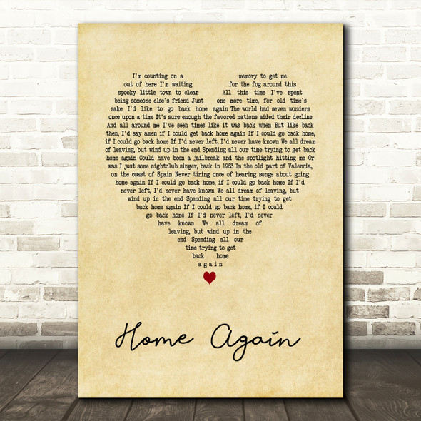 Elton John Home Again Vintage Heart Song Lyric Art Print