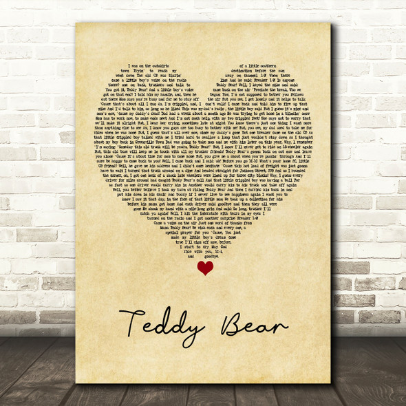 Red Sovine Teddy Bear Vintage Heart Song Lyric Art Print