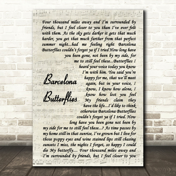 Leni Black Barcelona Butterflies Vintage Script Song Lyric Art Print