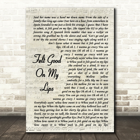 Tim McGraw Felt Good On My Lips Vintage Script Song Lyric Art Print