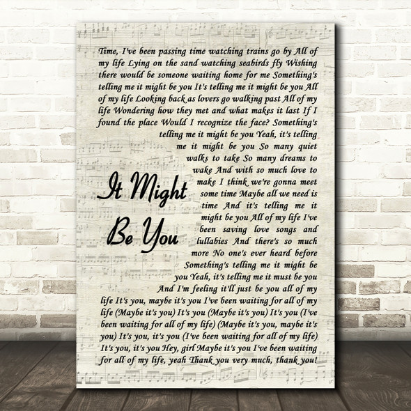 Stephen Bishop It Might Be You Vintage Script Song Lyric Art Print