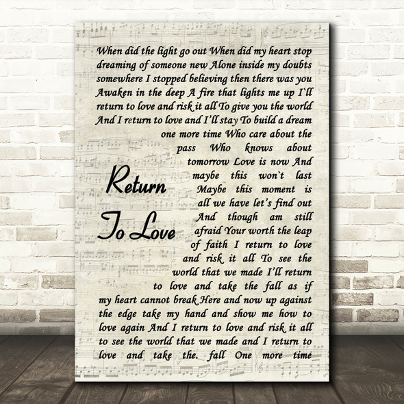 Andrea Bocelli Return To Love Vintage Script Song Lyric Art Print