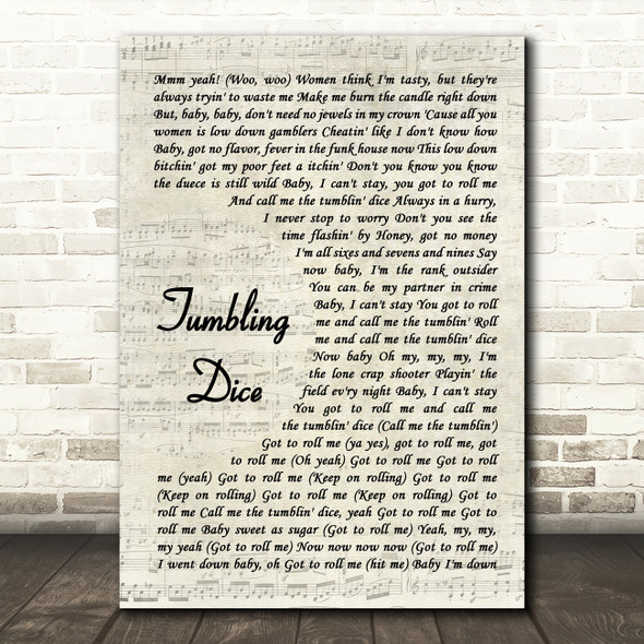 The Rolling Stones Tumbling Dice Vintage Script Song Lyric Art Print