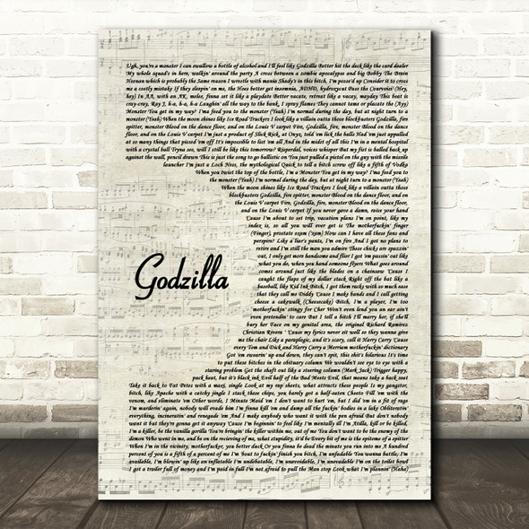 Eminem Godzilla Vintage Script Song Lyric Art Print