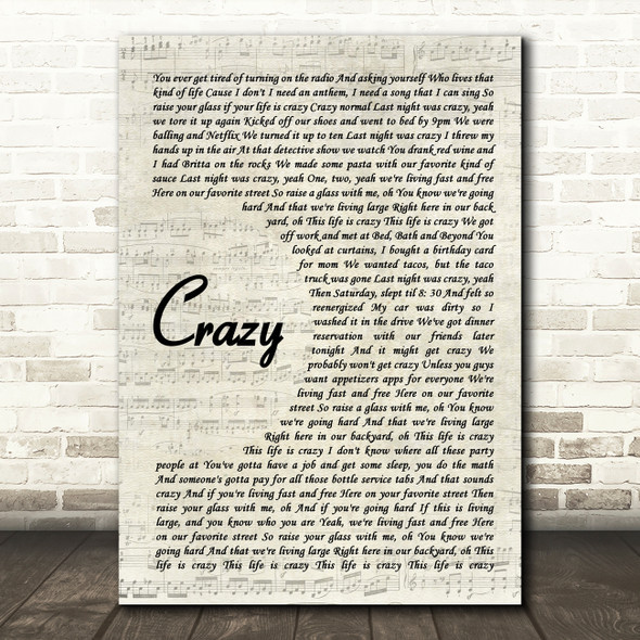 Ben Rector Crazy Vintage Script Song Lyric Art Print