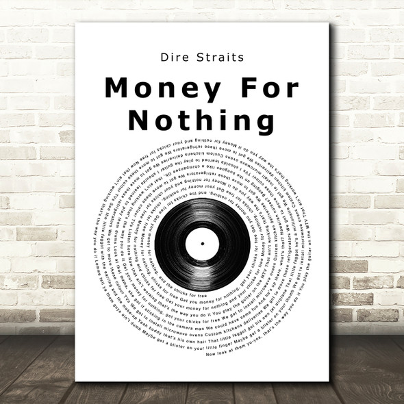 Dire Straits Money For Nothing Vinyl Record Song Lyric Art Print