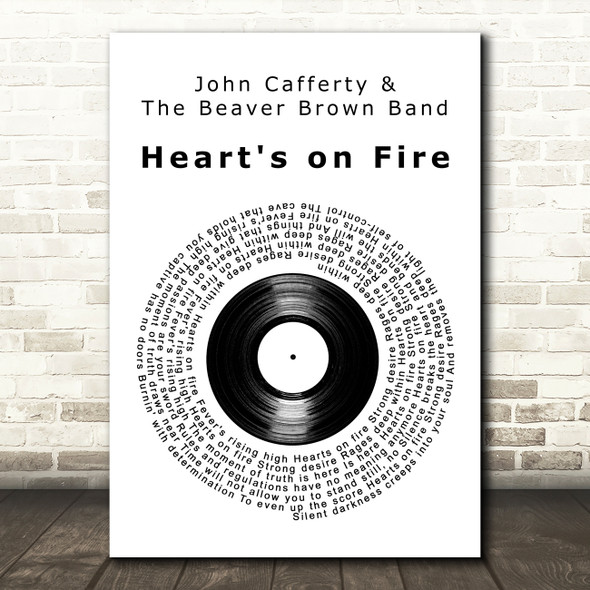 John Cafferty & The Beaver Brown Band Heart's on Fire Vinyl Record Song Lyric Art Print