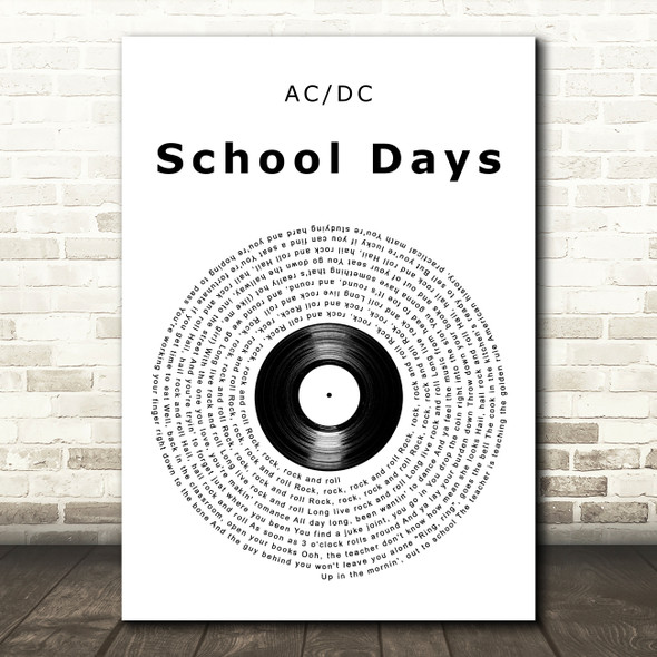 AC DC School Days Vinyl Record Song Lyric Art Print