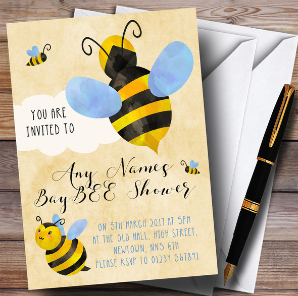 Boys Bumble Bee Cloud Invitations Baby Shower Invitations