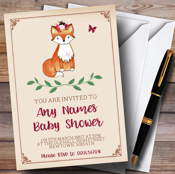 Cute Woodland Fox Invitations Baby Shower Invitations