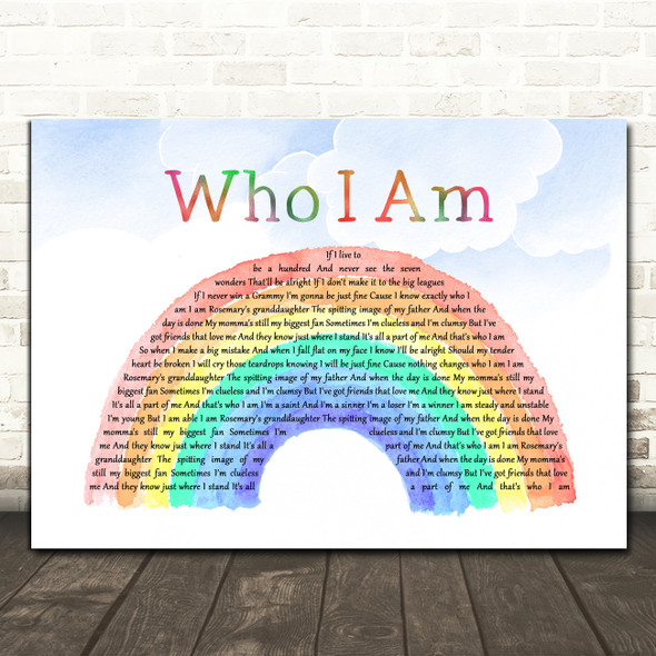 Jessica Andrews Who I Am Watercolour Rainbow & Clouds Song Lyric Art Print