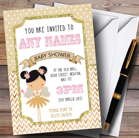 Fairy Glitter Gold Girls Invitations Baby Shower Invitations