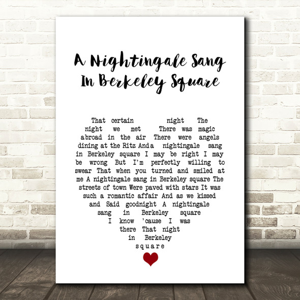 Tori Amos, David Arnold A Nightingale Sang In Berkeley Square White Heart Song Lyric Art Print