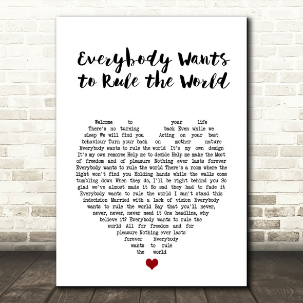 Tears for Fears Everybody Wants to Rule the World White Heart Song Lyric Art Print