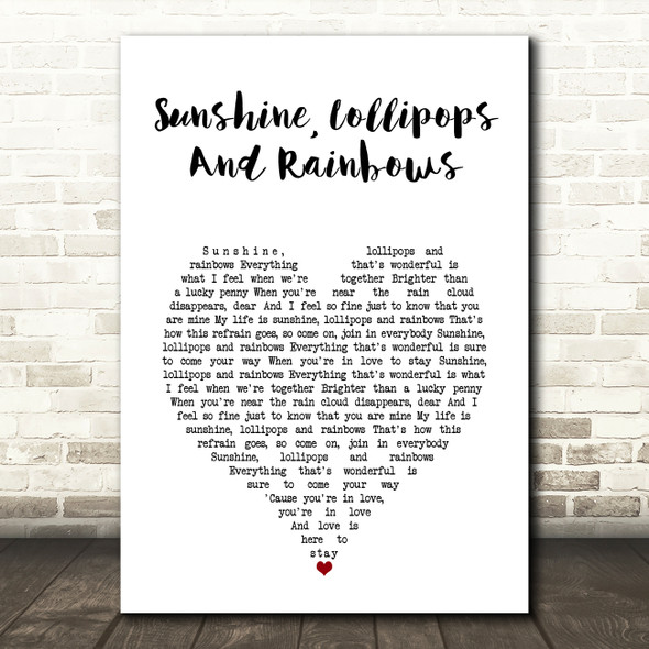 Lesley Gore Sunshine, Lollipops And Rainbows White Heart Song Lyric Art Print