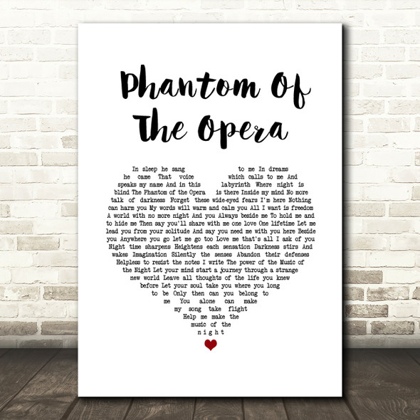 Andrew Lloyd Webber Phantom Of The Opera Medley White Heart Song Lyric Art Print