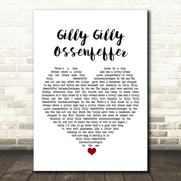 Max Bygraves Gilly Gilly Ossenfeffer White Heart Song Lyric Art Print