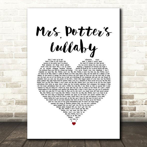 Counting Crows Mrs. Potters Lullaby White Heart Song Lyric Art Print