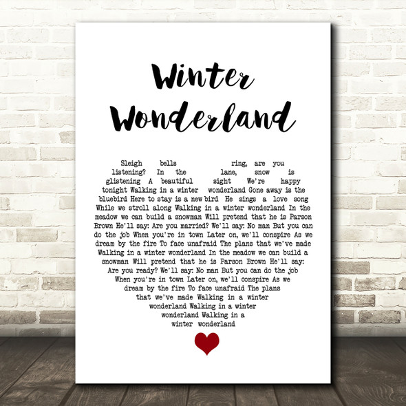 Michael Buble Winter Wonderland White Heart Song Lyric Art Print