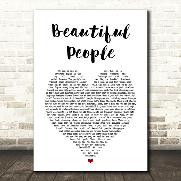 Ed Sheeran Beautiful People White Heart Song Lyric Art Print