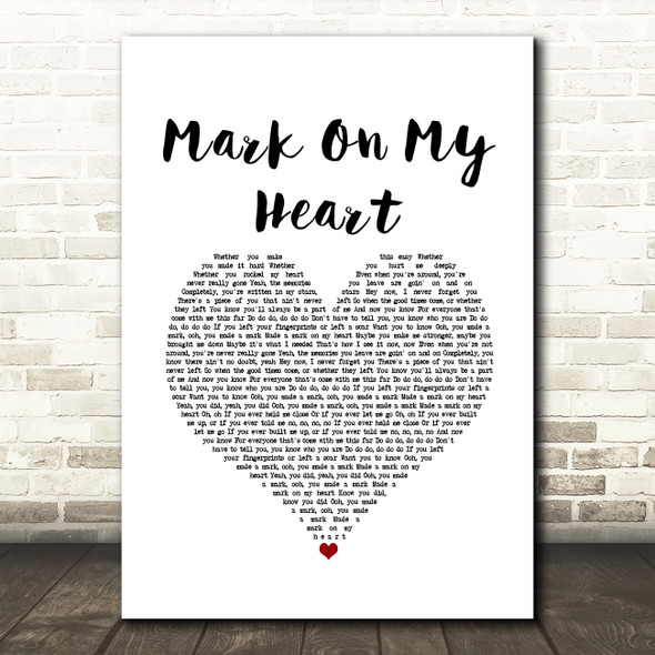 Olly Murs Mark On My Heart White Heart Song Lyric Art Print