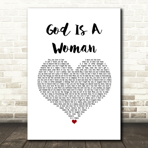 Ariana Grande God Is A Woman White Heart Song Lyric Art Print