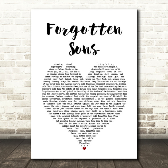 Marillion Forgotten Sons White Heart Song Lyric Art Print