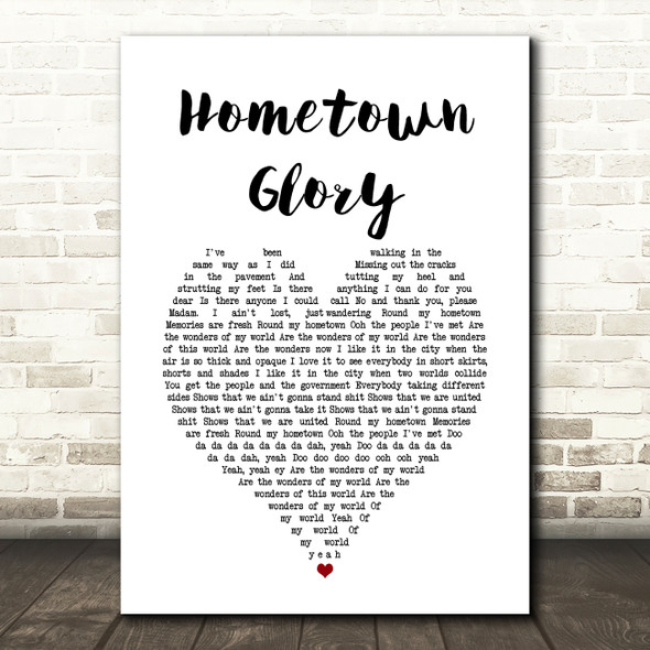 Adele Hometown Glory White Heart Song Lyric Art Print