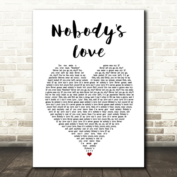 Maroon 5 Nobody's Love White Heart Song Lyric Art Print