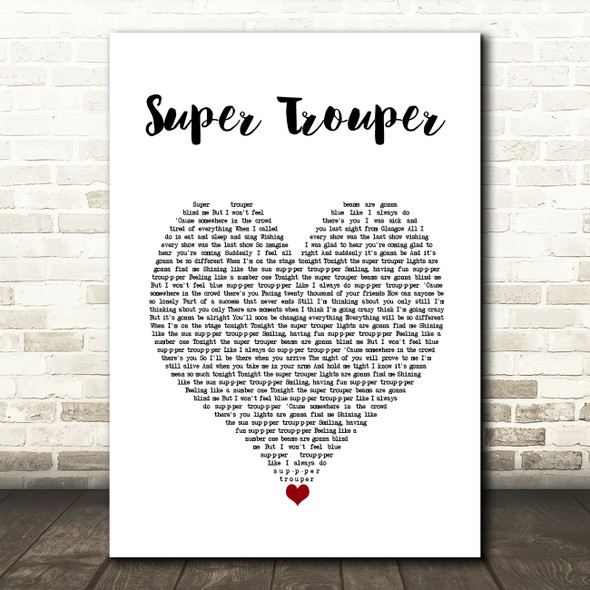 ABBA Super Trouper White Heart Song Lyric Art Print