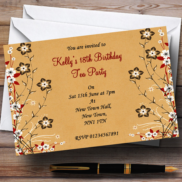 Vintage Flowers & Leaves Garden Tea Personalized Party Invitations