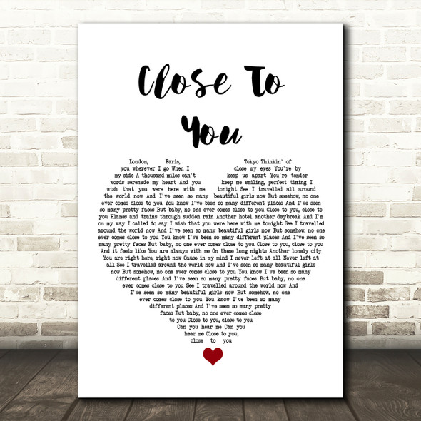 JLS Close To You White Heart Song Lyric Art Print