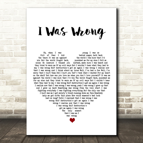 Social Distortion I Was Wrong White Heart Song Lyric Art Print