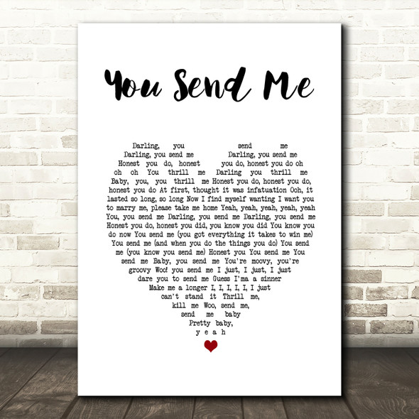 Aretha Franklin You Send Me White Heart Song Lyric Art Print