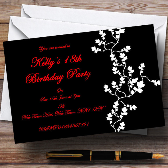 Black White Red Personalized Party Invitations