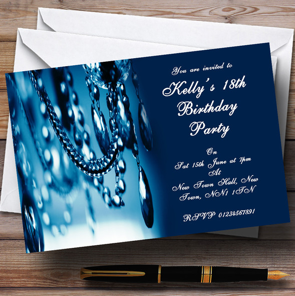 Blue Crystal Chandelier Personalized Party Invitations