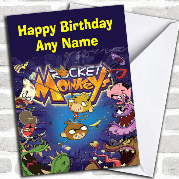 Rocket Monkeys  Personalized Children's Birthday Card