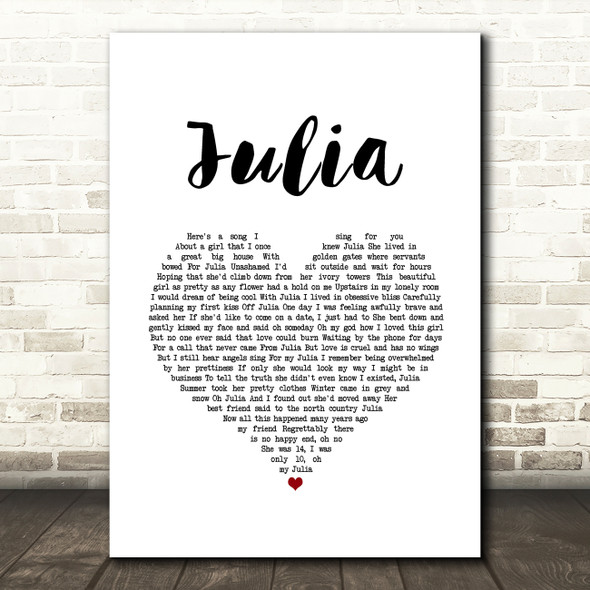 Rod Stewart Julia White Heart Song Lyric Art Print